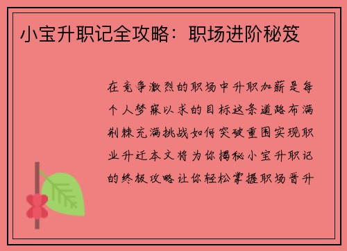 小宝升职记全攻略：职场进阶秘笈