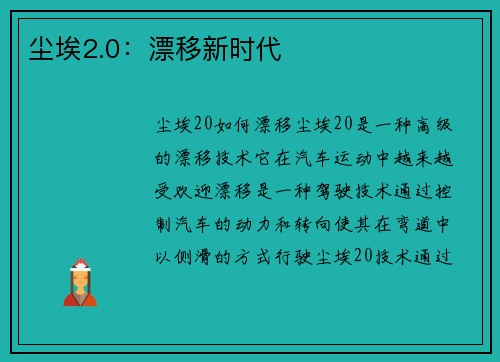 尘埃2.0:漂移新时代